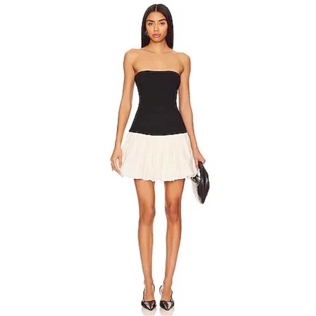 Lovers And Friends Strapless Bubble Mini Dress Black Ivory Size Large